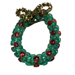 Unbranded Beaded Wreath Pin Holiday Decor Green Red One Size